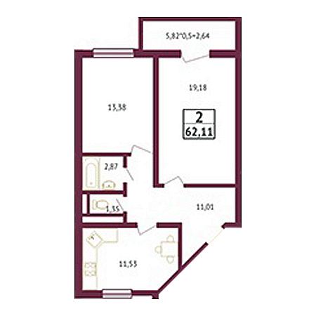 2 комнатная 62.11м²