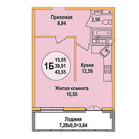 Студия 43.55м²