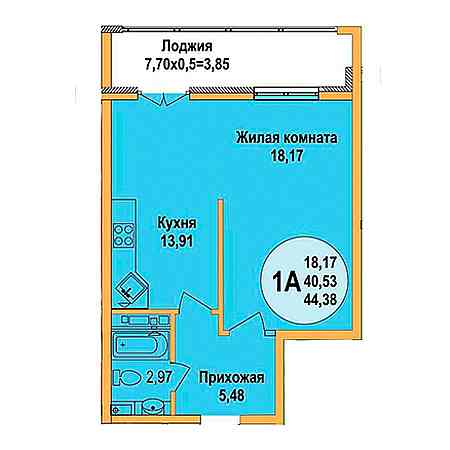 Студия 44.38м²