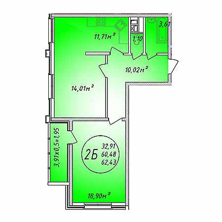 2 комнатная 62.43м²