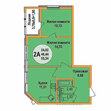 2 комнатная 50.32м²