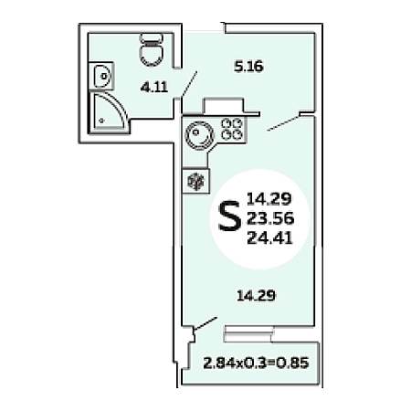 Студия 24.41м²