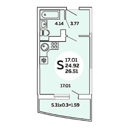 Студия 26.51м²