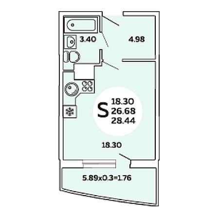 Студия 28.44м²