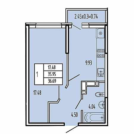 1 комнатная 36.69м²