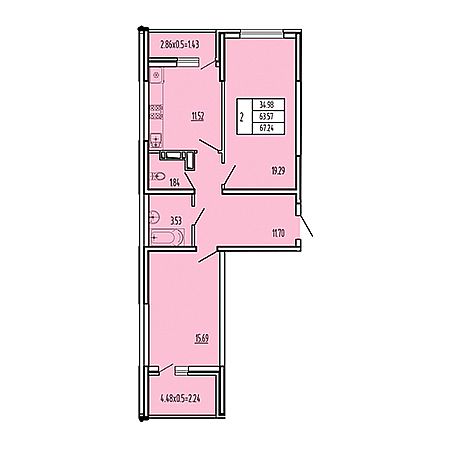 2 комнатная 67.24м²