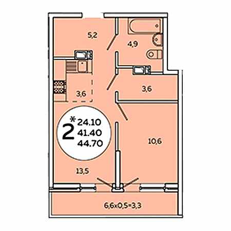 2 комнатная 44.7м²