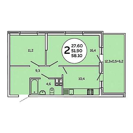 2 комнатная 58.1м²