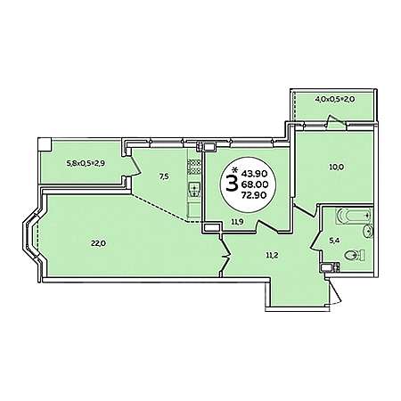 2 комнатная 72.9м²