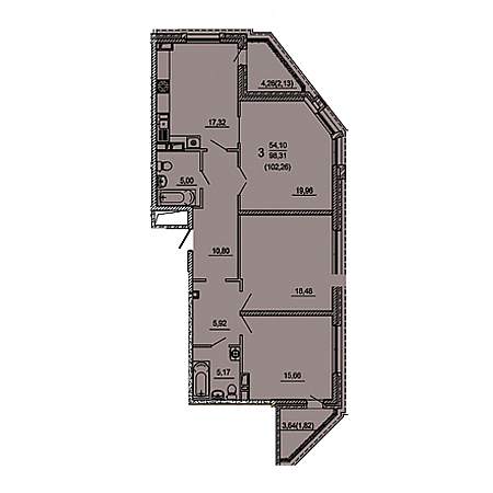 3 комнатная 102.28м²