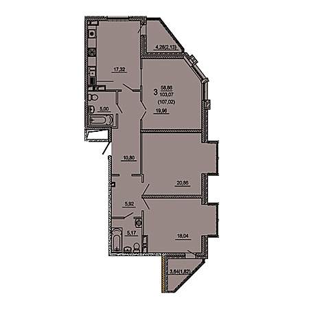 3 комнатная 107.02м²