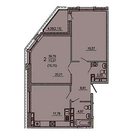 2 комнатная 75.7м²