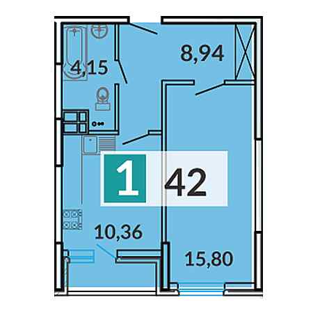 1 комнатная 42м²