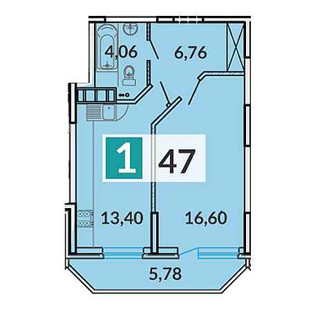 1 комнатная 47м²