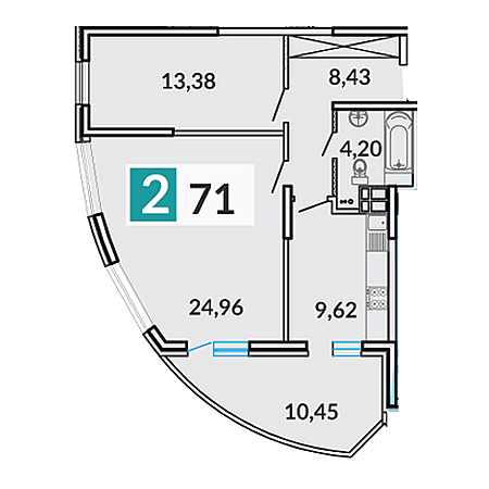 2 комнатная 71м²