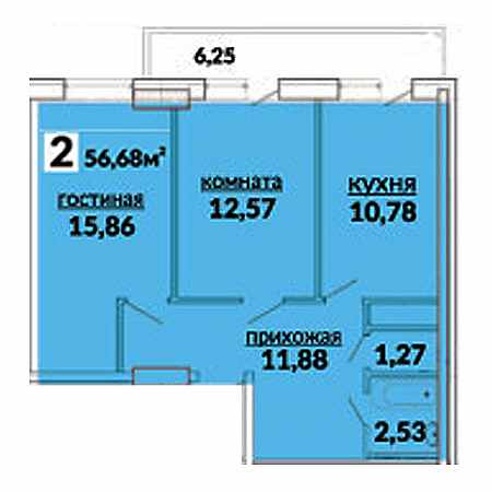 2 комнатная 56.68м²