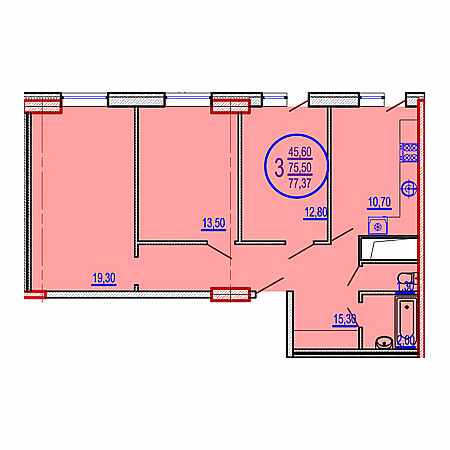 3 комнатная 77.37м²