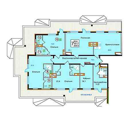 4+ комнат 224м²