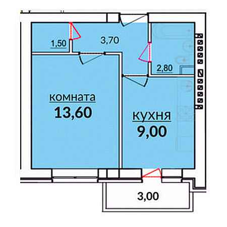 1 комнатная 33.6м²