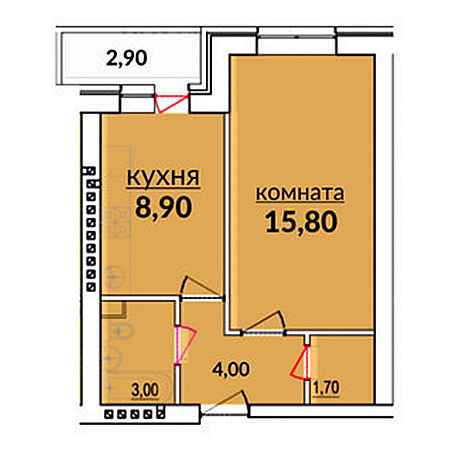 1 комнатная 36.3м²