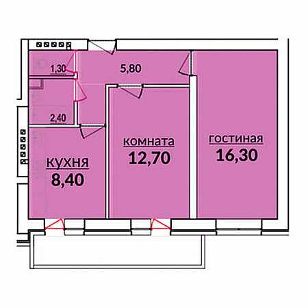 2 комнатная 53.05м²