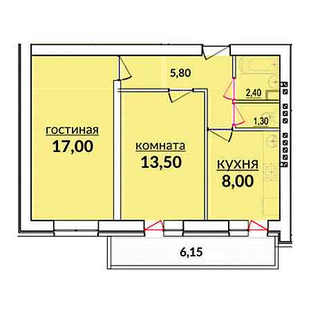 2 комнатная 54.15м²