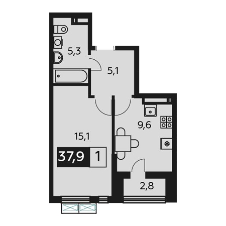 1 комнатная 37.9м²