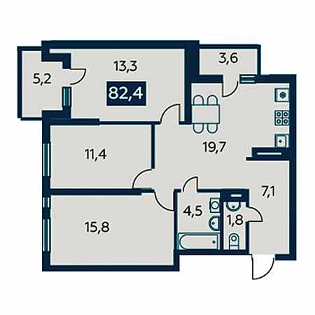 3 комнатная 82.4м²