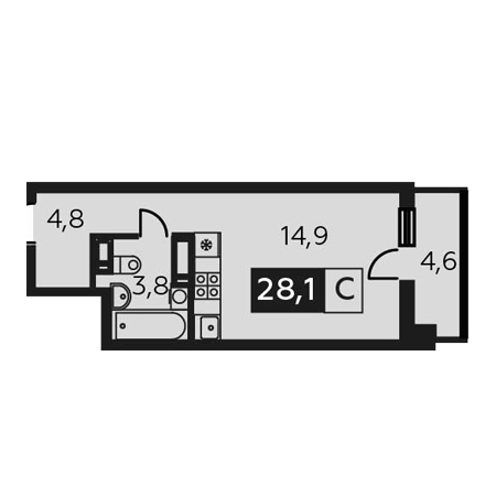 Студия 28.1м²