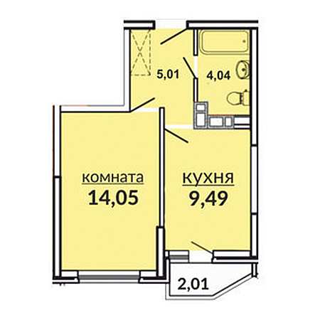 1 комнатная 34.6м²