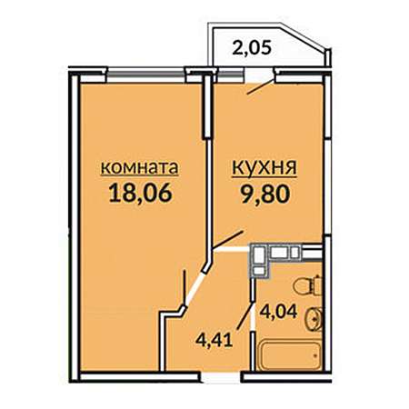 1 комнатная 38.36м²