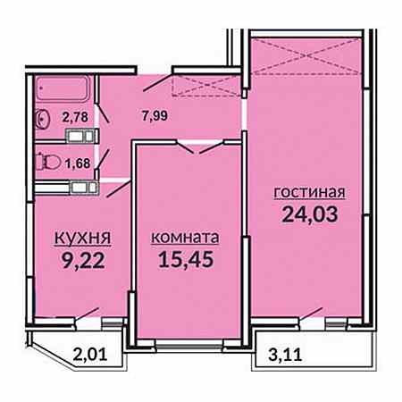 2 комнатная 66.27м²