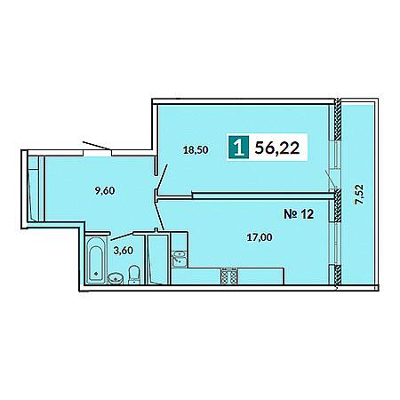 1 комнатная 56.22м²