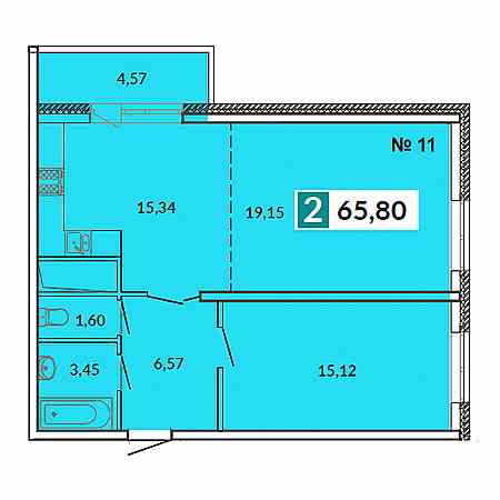 1 комнатная 65.8м²