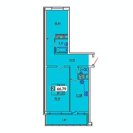 2 комнатная 66.79м²