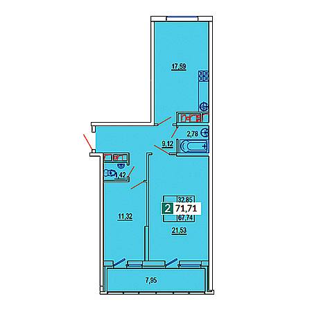 2 комнатная 71.71м²