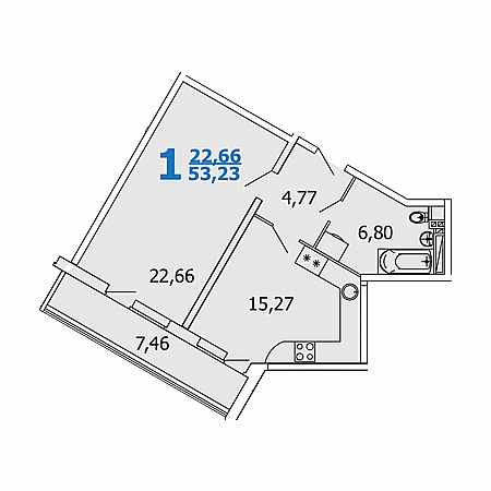 1 комнатная 53.23м²