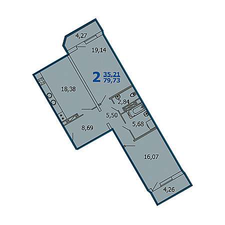 2 комнатная 79.73м²