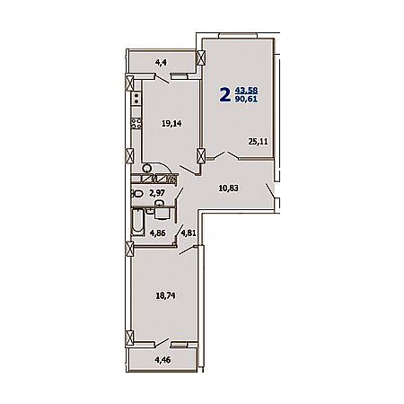 2 комнатная 90.61м²