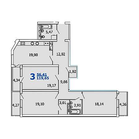 3 комнатная 119.65м²