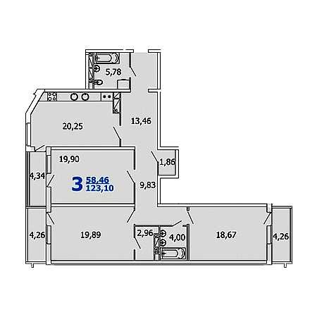 3 комнатная 123.1м²