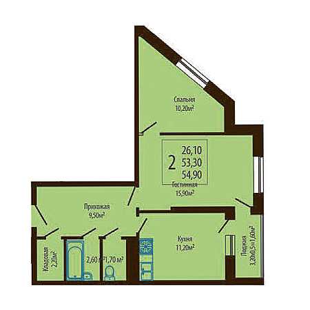 2 комнатная 54.9м²