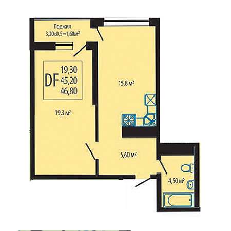 1 комнатная 46.8м²