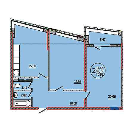 2 комнатная 70.92м²