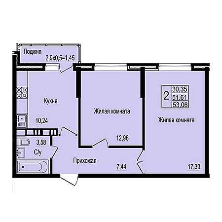 2 комнатная 53.06м²