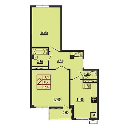 2 комнатная 57.5м²