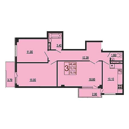 3 комнатная 75.7м²