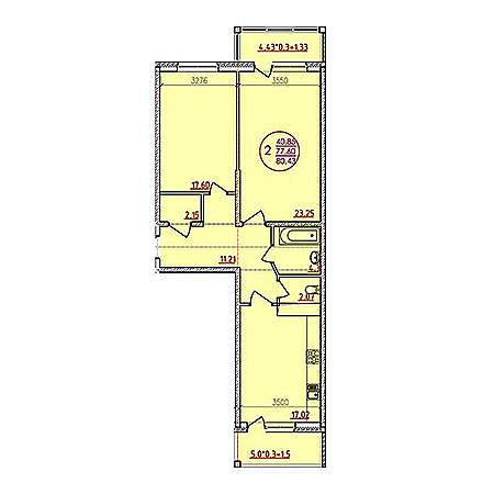 2 комнатная 80.43м²