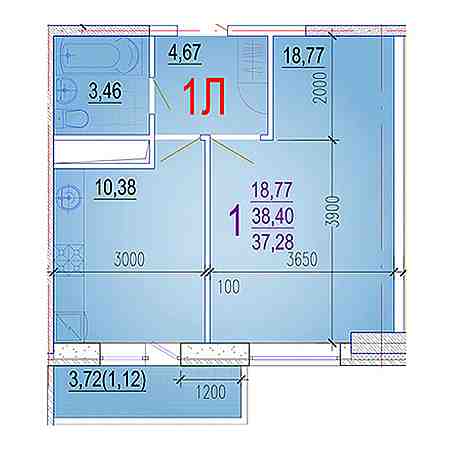 1 комнатная 37.28м²