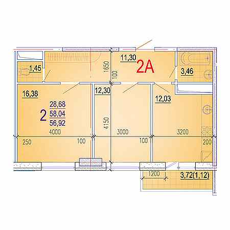 2 комнатная 56.92м²